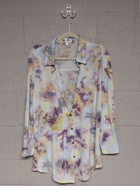 Stem & Vine Soft Lightweight Floral Tie-Dye Button Front Shirt Size 2X, NWOT